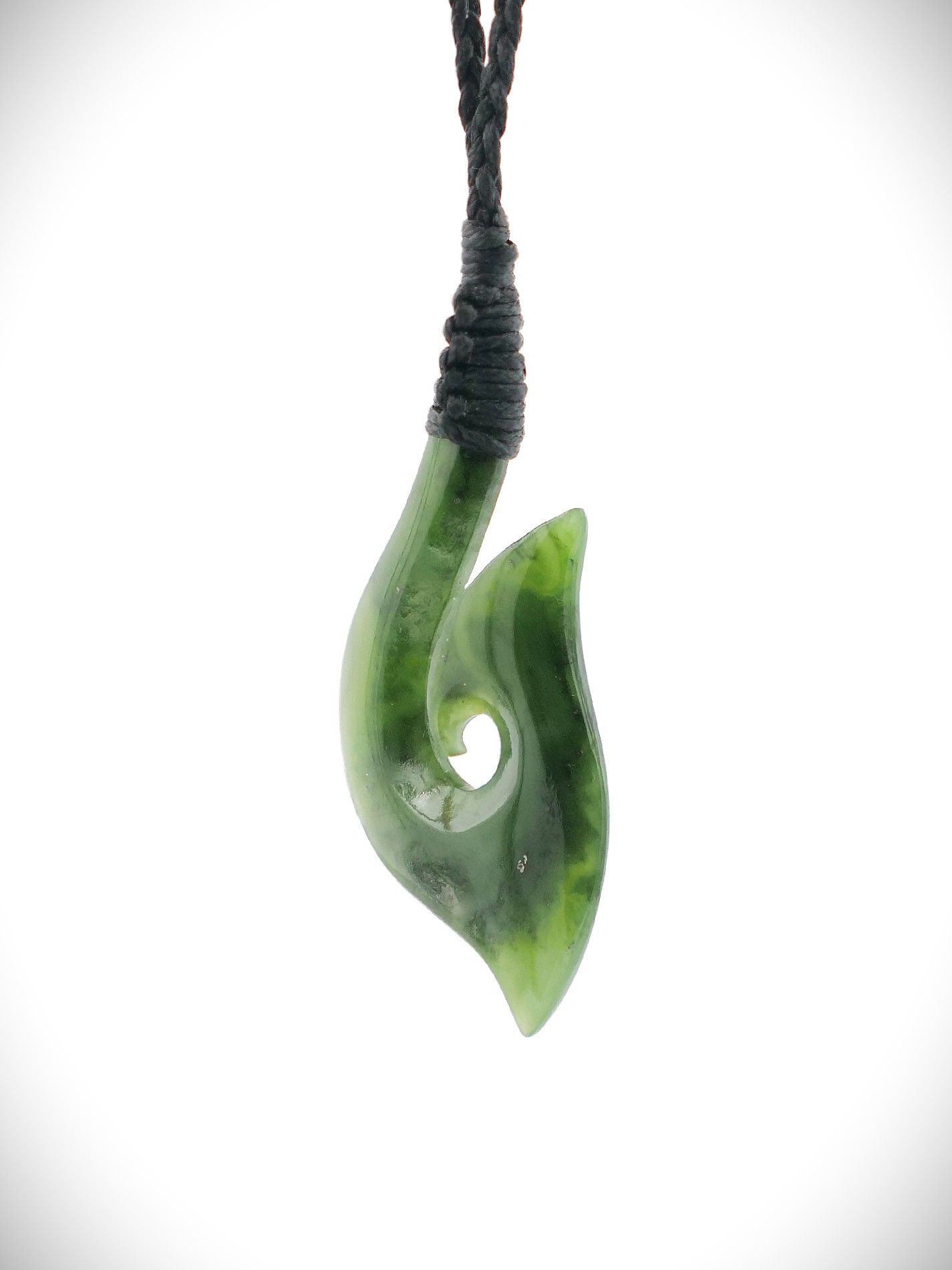 Moko Pounamu Hei Matau (Hook) Genuine NZ Kahurangi Greenstone - Taemaro