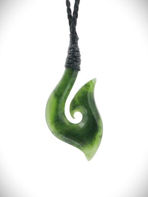 Moko Pounamu Hei Matau (Hook) Genuine NZ Kahurangi Greenstone - Taemaro