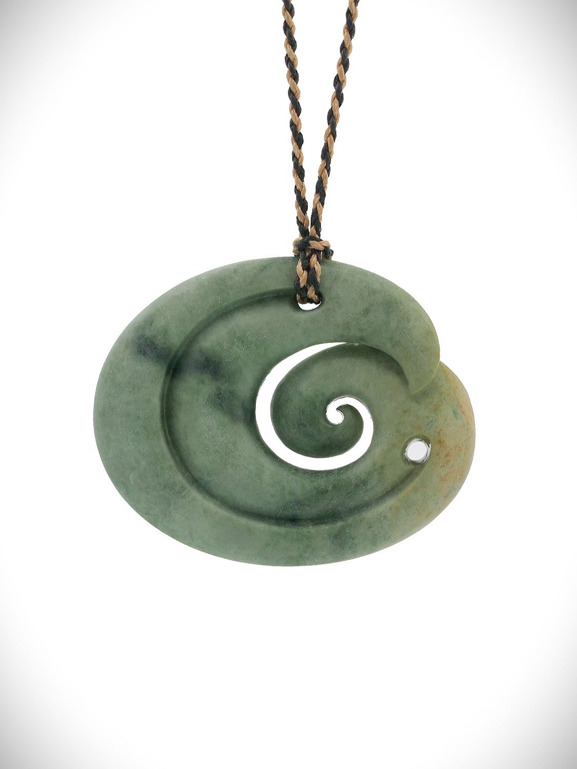 Moko Pounamu Contemporary Koru NZ Genuine Auhunga Greenstone - Pupuke