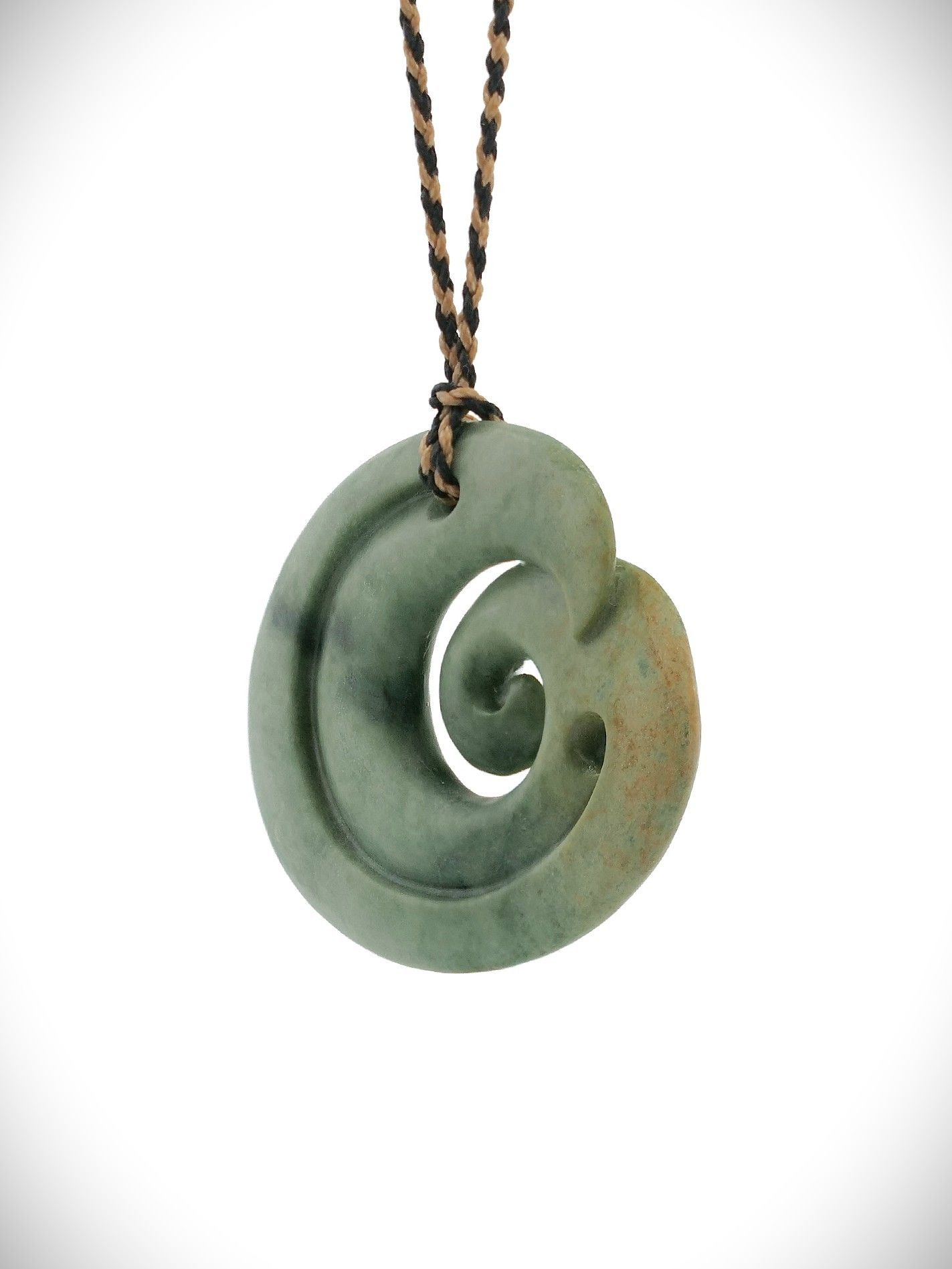 Moko Pounamu Contemporary Koru NZ Genuine Auhunga Greenstone - Pupuke