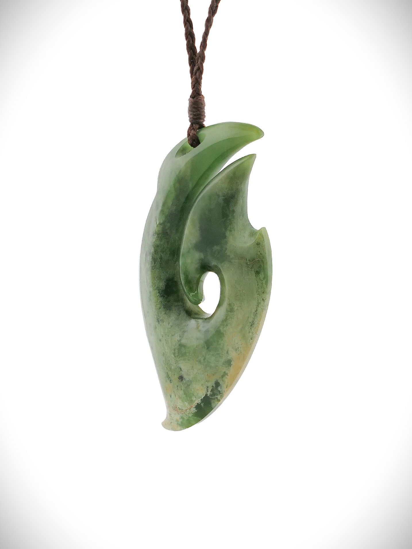Moko Pounamu Hei Matau (Hook) NZ Genuine Kahurangi Flower Greenstone - Te Pohutu