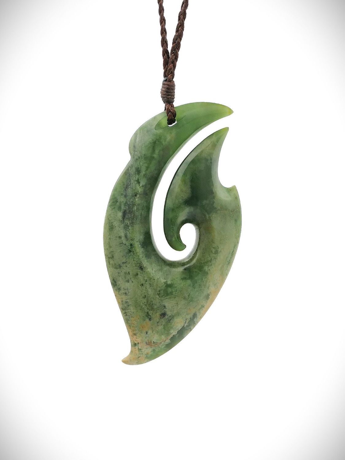 Moko Pounamu Hei Matau (Hook) NZ Genuine Kahurangi Flower Greenstone - Te Pohutu