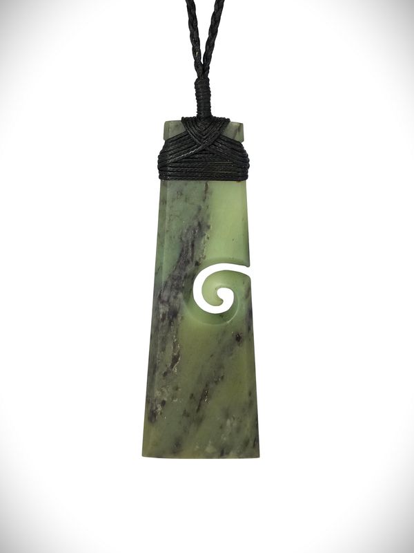 Moko Pounamu Toki with Koru NZ Genuine Hapopo Greenstone - Kauaeranga Moko Pounamu Toki with Koru NZ Genuine Hapopo Greenstone - Kauaeranga