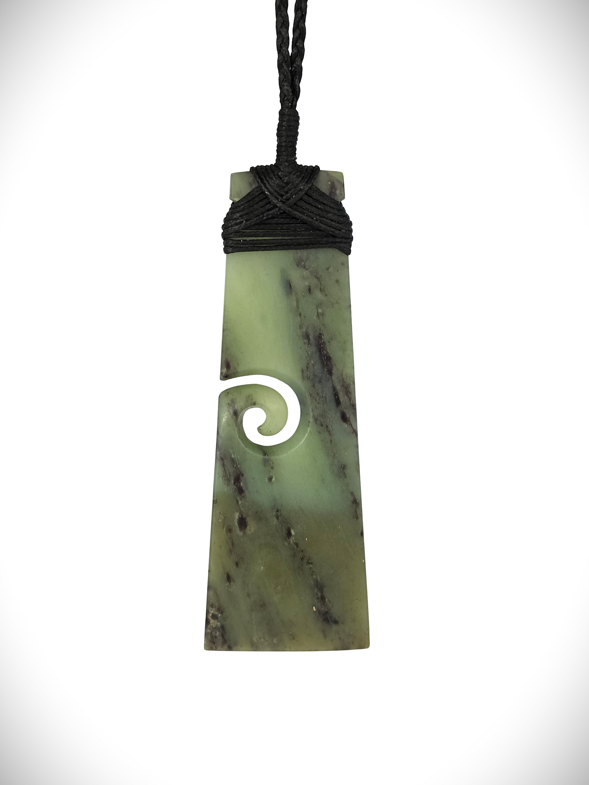 Moko Pounamu Toki with Koru NZ Genuine Hapopo Greenstone - Kauaeranga