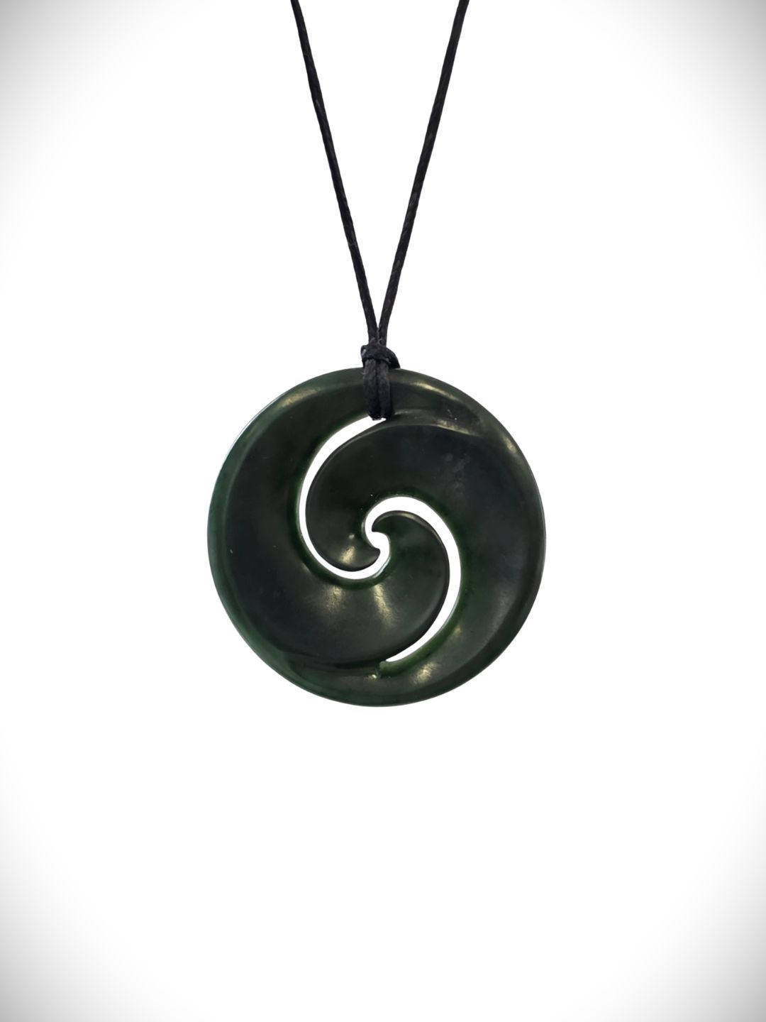 Moko Pounamu Porohita (Disc) Double Koru NZ Genuine Kawakawa Flower Greenstone  - Ahipara
