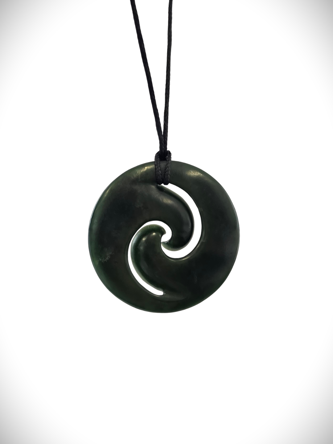 Moko Pounamu Porohita (Disc) Double Koru NZ Genuine Kawakawa Flower Greenstone - Ahipara