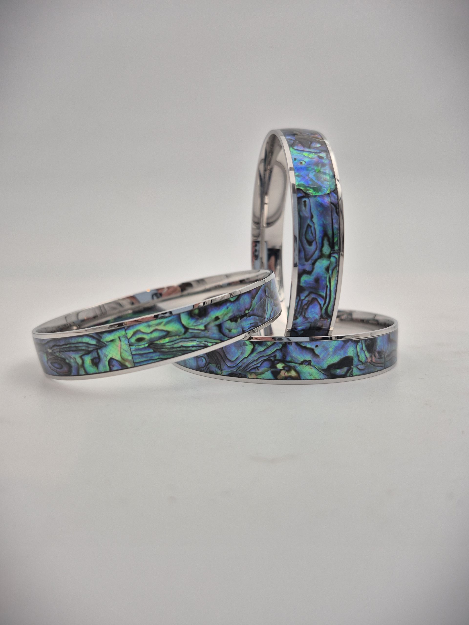 Moko Pounamu Stainless Steel and Paua Bangle 12mm