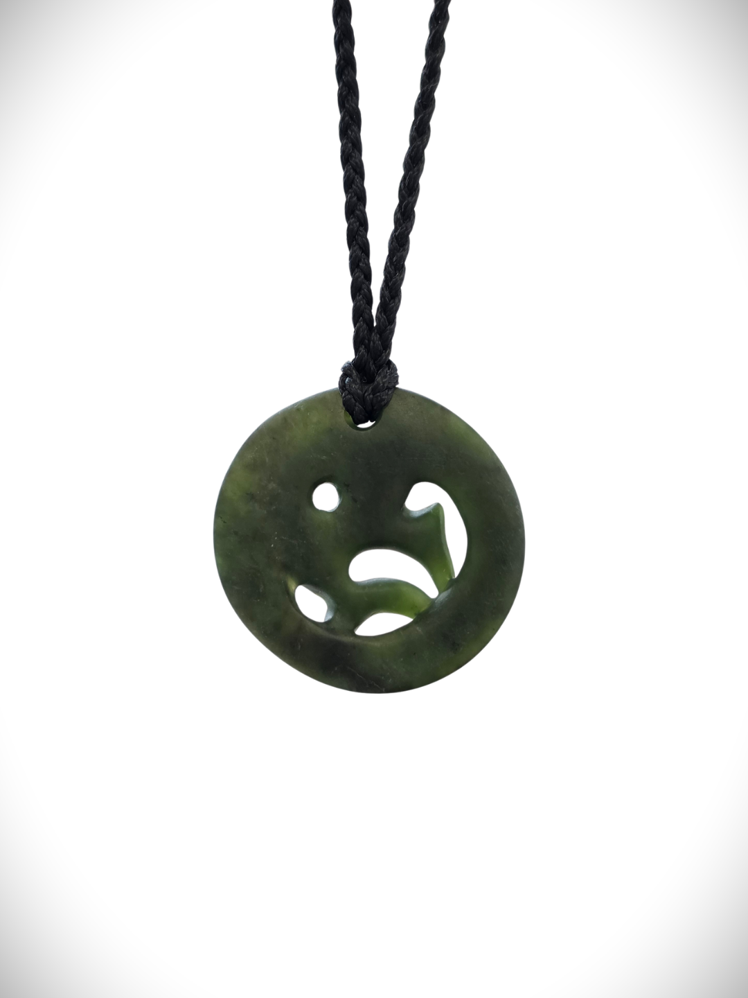 Moko Pounamu Porohita (Disc) Manaia with Paua Eyes NZ Genuine Kawakawa Greenstone - Marokopa