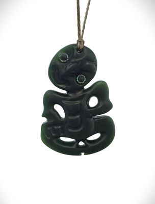 Moko Pounamu Hei Tiki Genuine NZ Kawakawa Greenstone  - Kaitangiweka