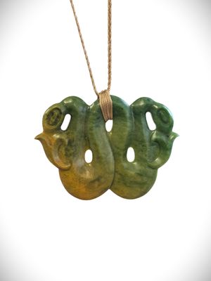 Moko Pounamu Double Manaia Genuine NZ Kahurangi Greenstone - Onepoto Moko Pounamu Double Manaia Genuine NZ Kahurangi Greenstone - Onepoto