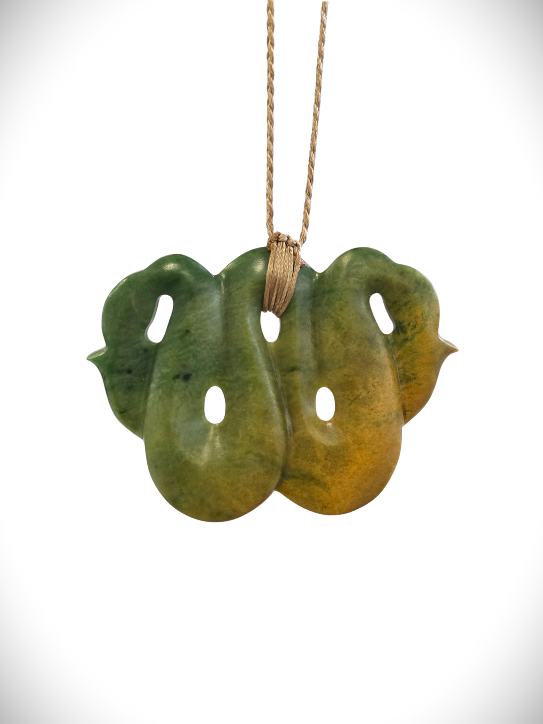 Moko Pounamu Double Manaia Genuine NZ Kahurangi Greenstone - Onepoto
