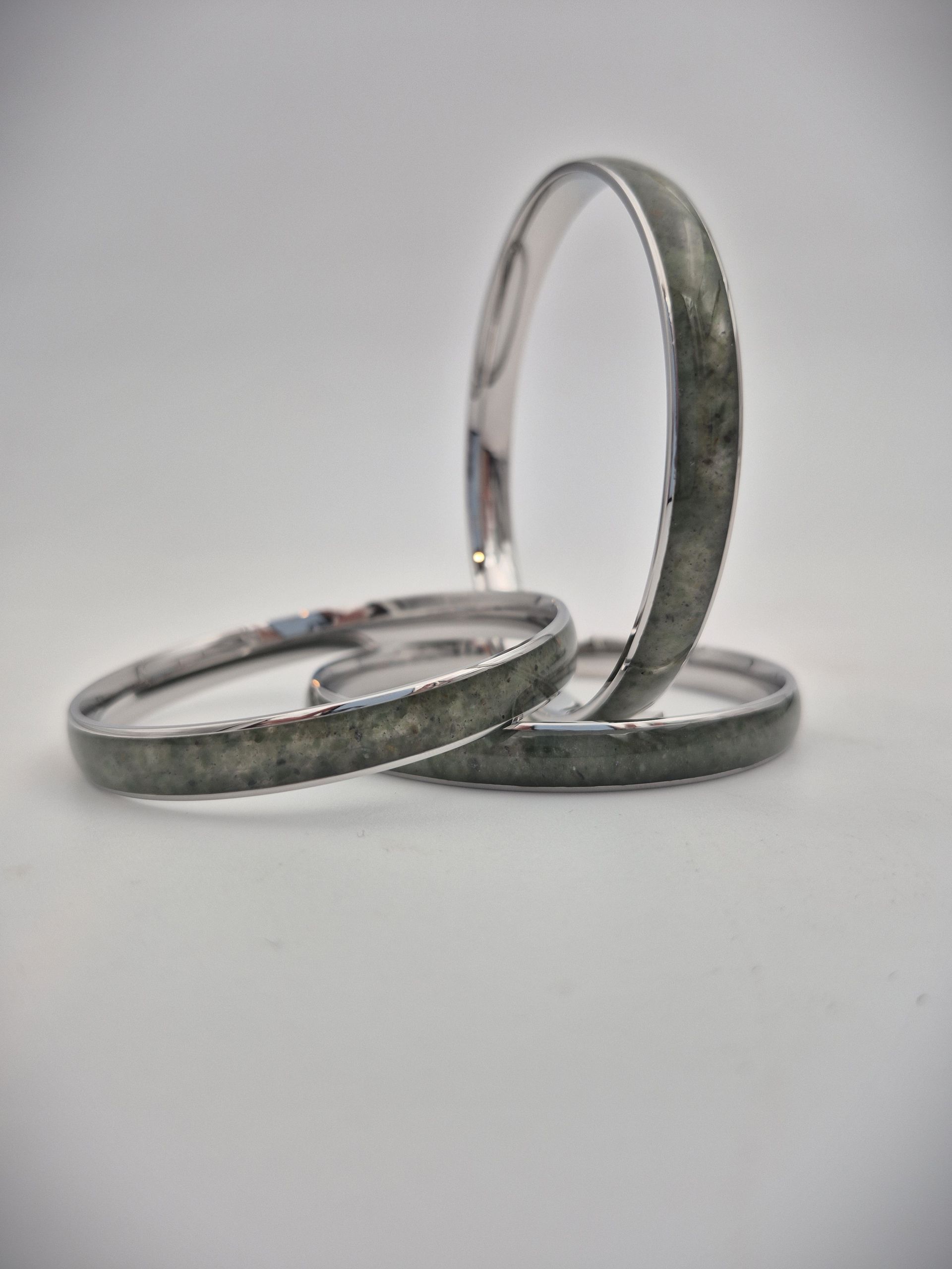 Moko Pounamu Stainless Steel and Kawakawa Pounamu Bangle 8mm