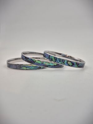 Moko Pounamu Stainless Steel and Paua Bangle 8mm