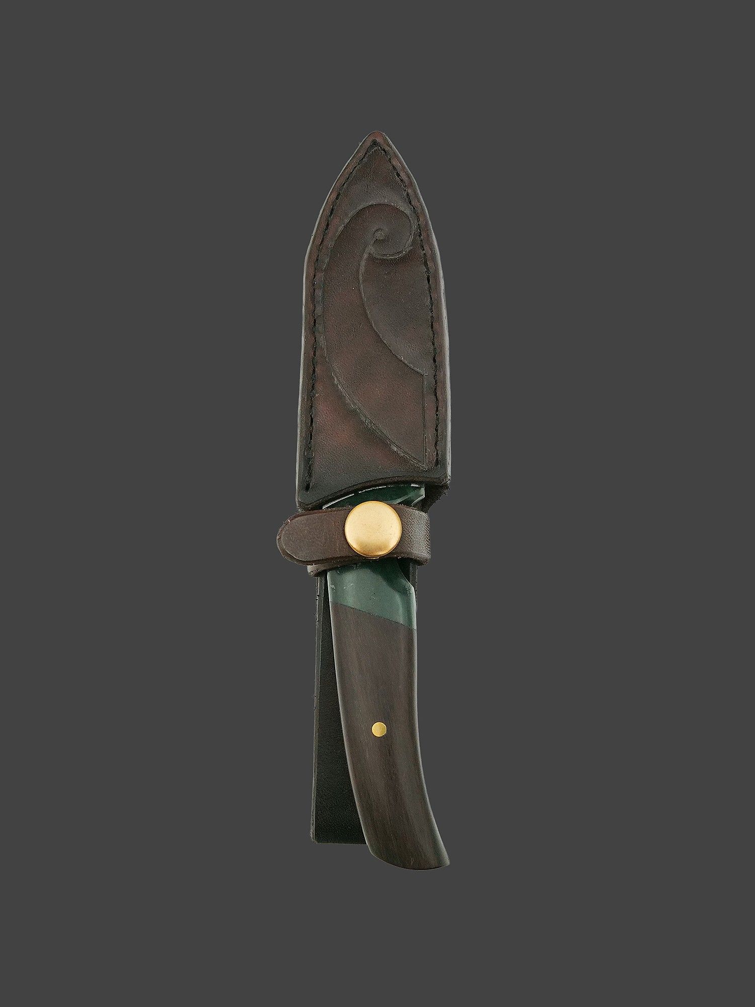 Moko Pounamu Knife Genuine NZ Kawakawa Greenstone & Petrified Wood - Ikawai