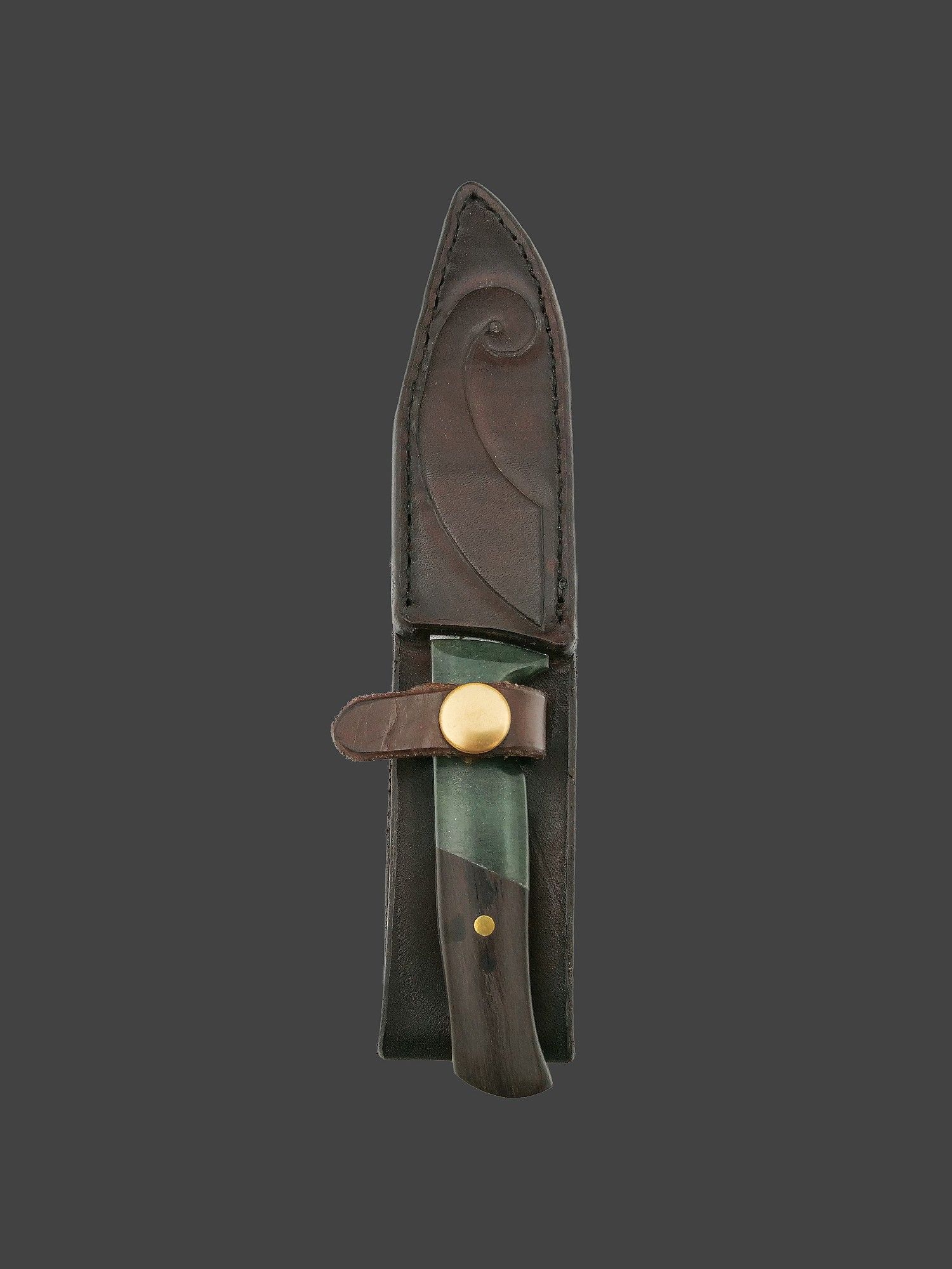 Moko Pounamu Knife Genuine NZ Totoweka Greenstone & Petrified Wood - Kaimaumau