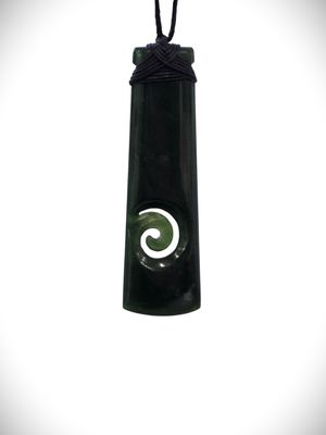 Moko Pounamu Toki with Koru NZ Genuine Kawakawa Greenstone - Whai