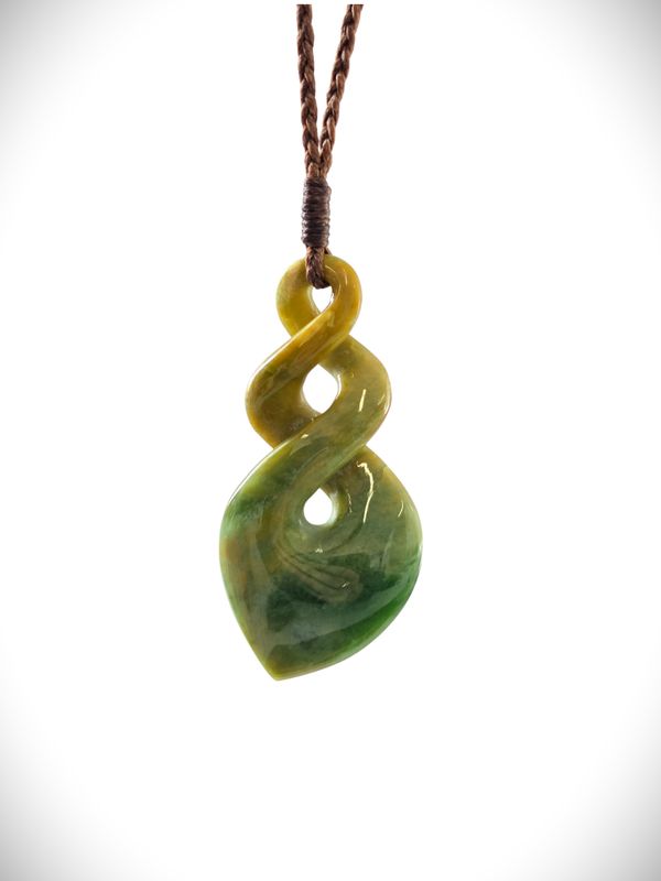 Moko Pounamu Double Pikorua (Twist) Genuine NZ Marsden Flower Greenstone - Pito Moko Pounamu Double Pikorua (Twist) Genuine NZ Marsden Flower Greenstone - Pito