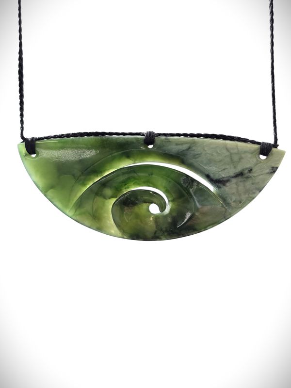 Moko Pounamu Kouma (Breastplate) NZ Genuine Kawakawa Greenstone -Rotoiti