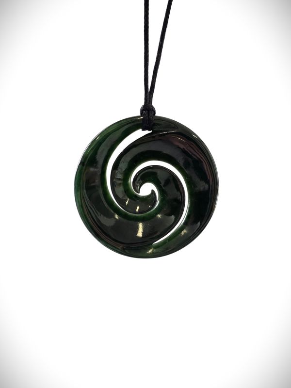 Moko Pounamu Double Koru NZ Genuine Kawakawa Greenstone - Raetihi