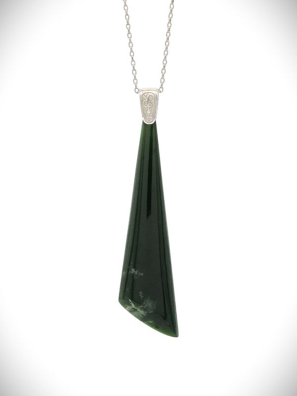 Moko Pounamu Toki Genuine NZ Kawakawa Flower Greenstone & Sterling Silver - Hukatere