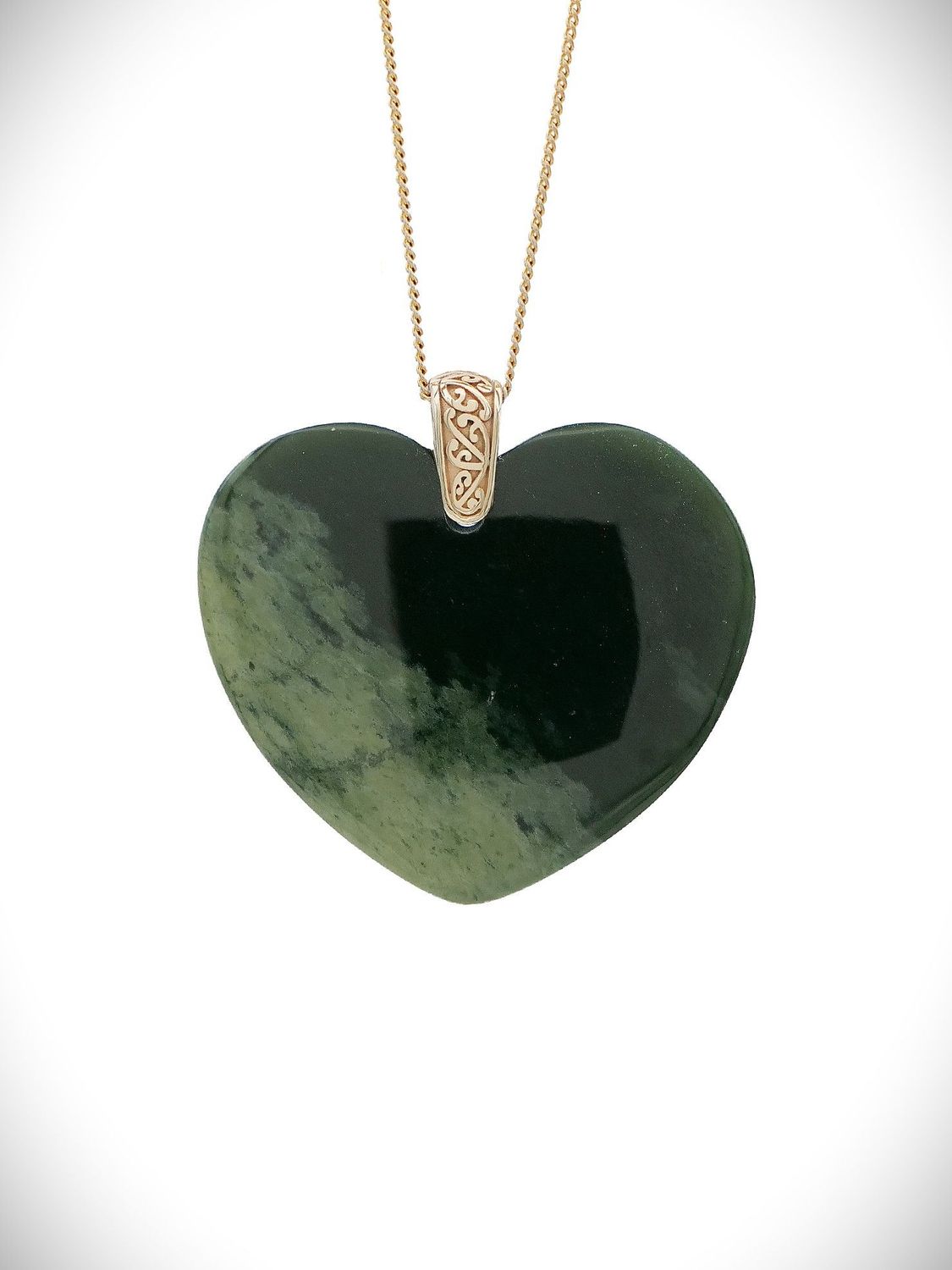 Moko Pounamu Heart NZ Genuine Kawakawa Flower Greenstone & 9ct Gold - Pamapuria Moko Pounamu Heart NZ Genuine Kawakawa Flower Greenstone & 9ct Gold - Pamapuria