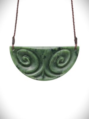 Moko Pounamu Kouma (Breastplate) Genuine NZ Kawakawa Greenstone - Ararua Moko Pounamu Kouma (Breastplate) Genuine NZ Kawakawa Greenstone - Ararua