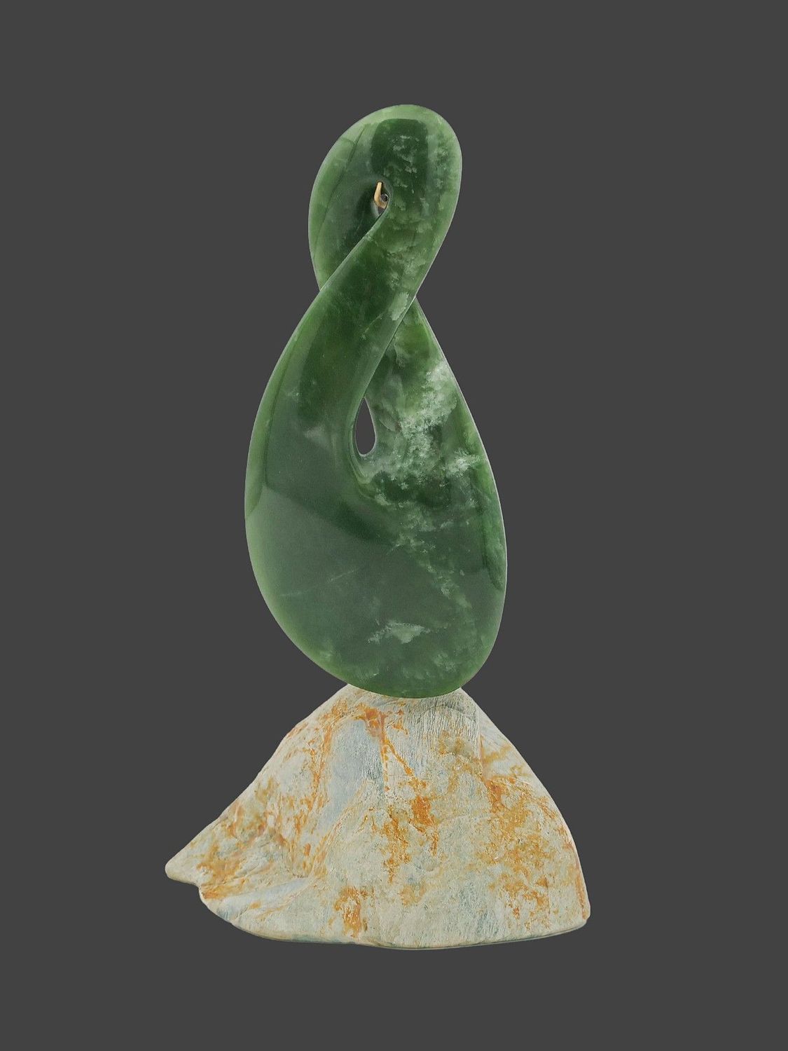 Moko Pounamu Pikorua (Twist) Sculpture NZ Genuine Kahotea & Marsden Flower Greenstone - Pukekura Moko Pounamu Pikorua (Twist) Sculpture NZ Genuine Kahotea & Marsden Flower Greenstone - Pukekura