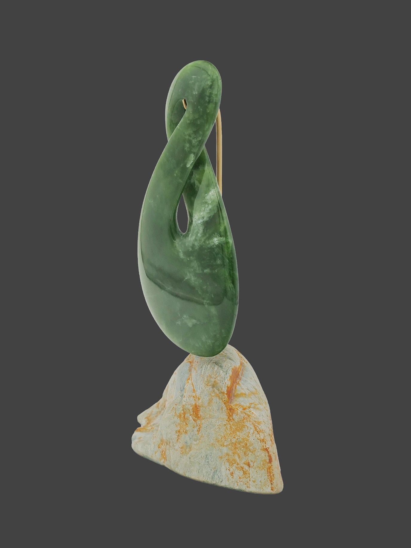 Moko Pounamu Pikorua (Twist) Sculpture NZ Genuine Kahotea & Marsden Flower Greenstone - Pukekura