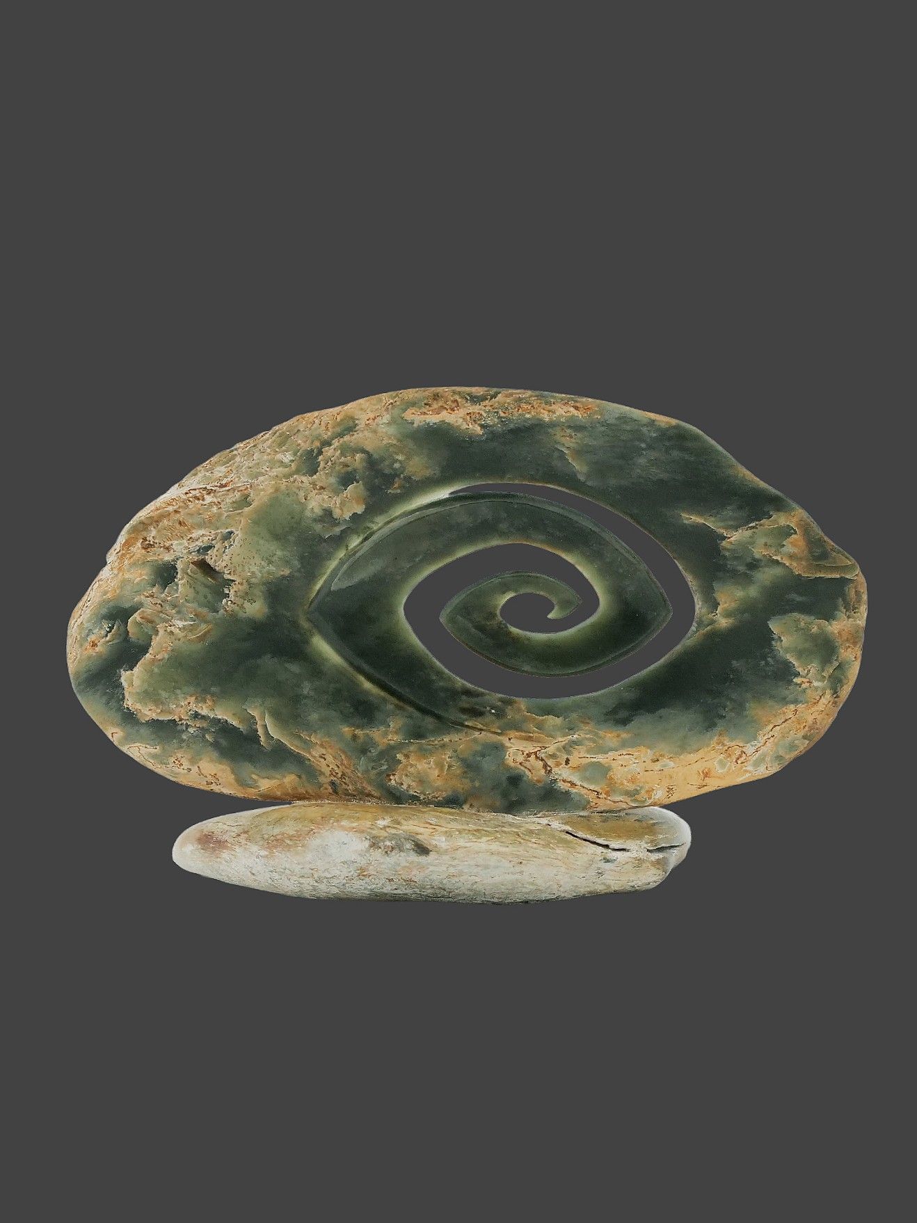 Moko Pounamu Koru NZ Genuine Inanga Flower Greenstone - Herekino