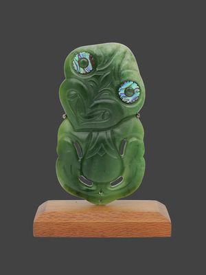 Moko Pounamu Tiki NZ Genuine Kahurangi Flower Pounamu - Rewarewa Moko Pounamu Tiki NZ Genuine Kahurangi Flower Pounamu - Rewarewa