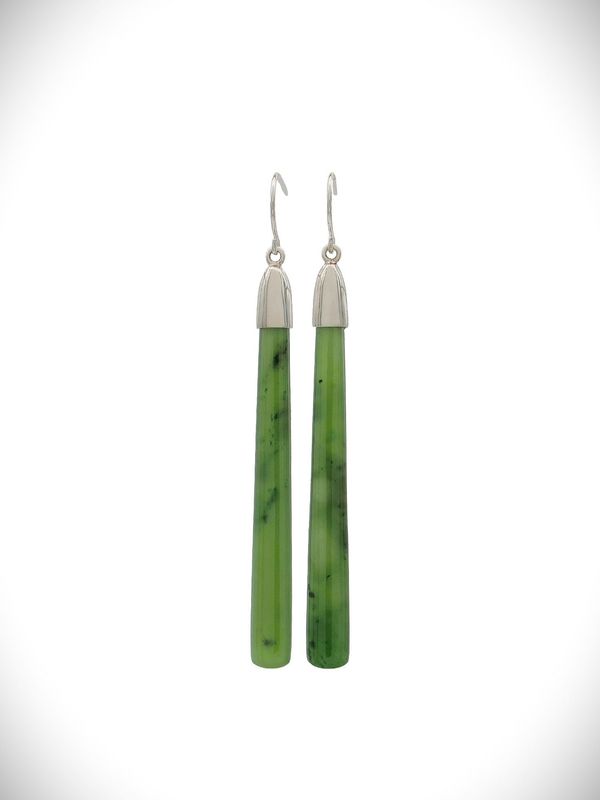 Moko Pounamu NZ Kahurangi Greenstone & Sterling Silver Earrings - Pakanae