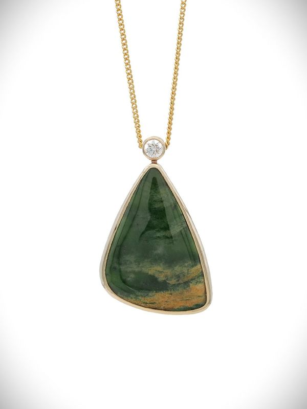 Moko Pounamu Marsden Flower Greenstone, Diamond & 9ct Gold Pendant - Taiao Moko Pounamu Marsden Flower Greenstone, Diamond & 9ct Gold Pendant - Taiao