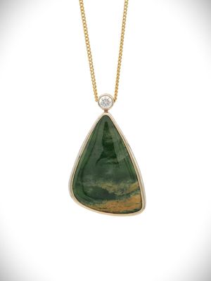 Moko Pounamu Marsden Flower Greenstone, Diamond & 9ct Gold Pendant - Taiao Moko Pounamu Marsden Flower Greenstone, Diamond & 9ct Gold Pendant - Taiao