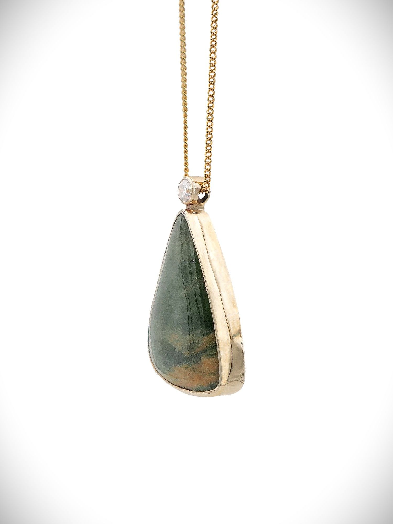 Moko Pounamu Marsden Flower Greenstone, Diamond & 9ct Gold Pendant - Taiao
