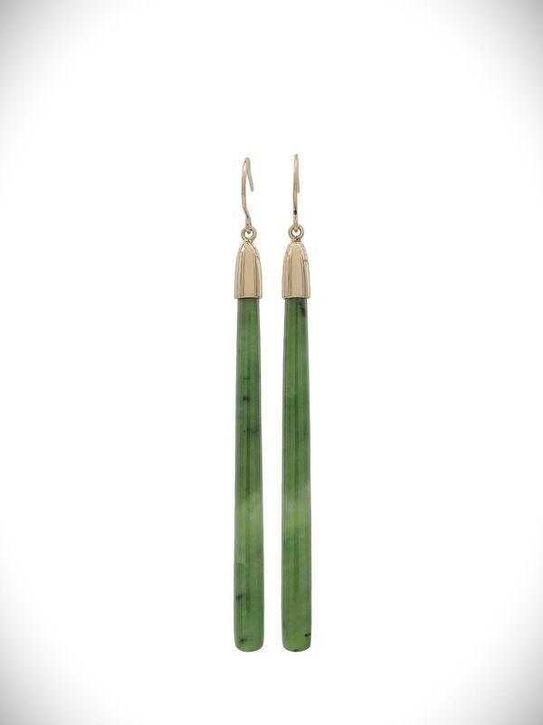Moko Pounamu NZ Kahurangi Greenstone & 9ct Gold Earrings - Taheke Moko Pounamu NZ Kahurangi Greenstone & 9ct Gold Earrings - Taheke