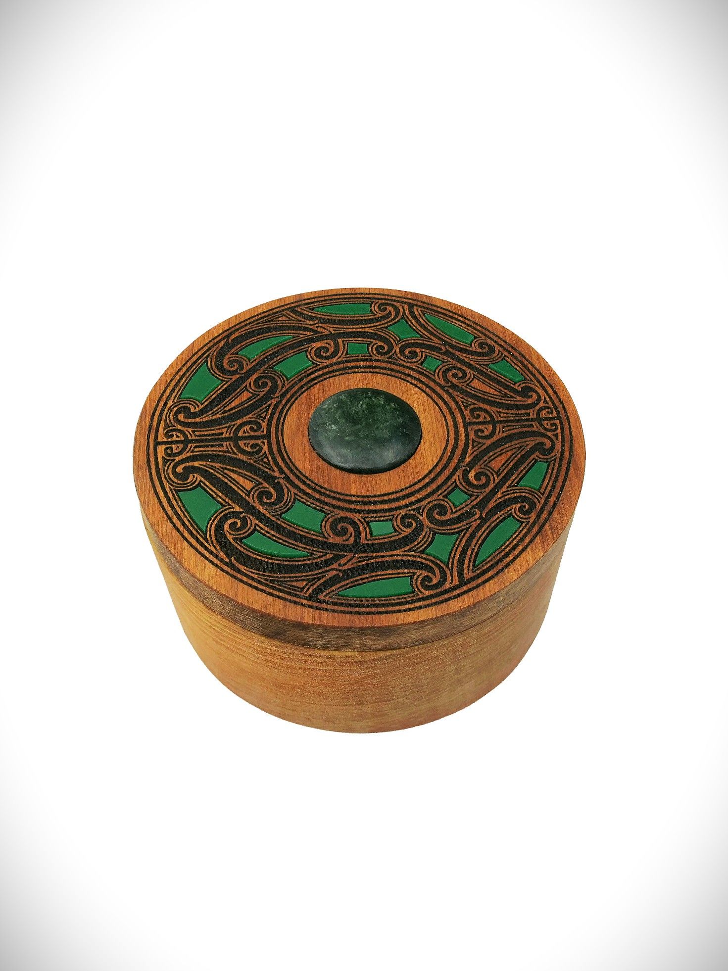 Moko Pounamu Wakahuia Green (Treasure box) Genuine NZ Kawakawa Greenstone Rimu - Whataroa