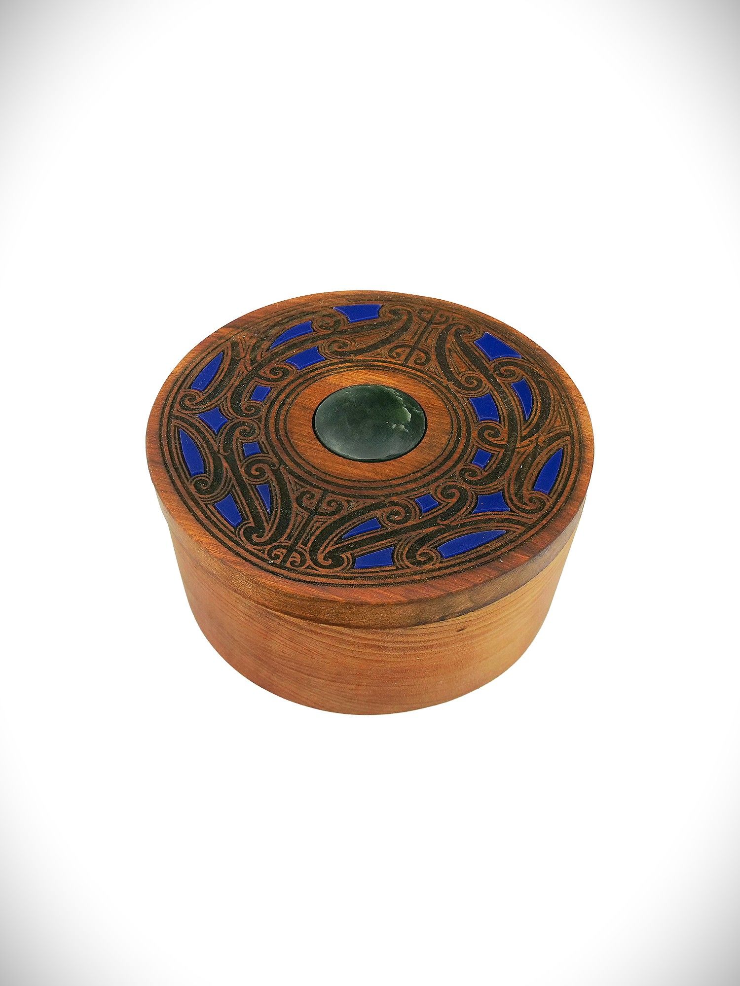 Moko Pounamu Wakahuia Blue (Treasure box) Genuine NZ Kawakawa Greenstone Rimu - Harihari