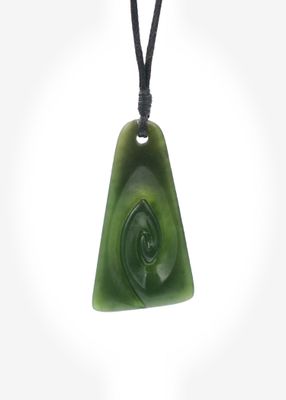 Moko Pounamu Koru Drop Genuine NZ Kawakawa Greenstone - Rongo