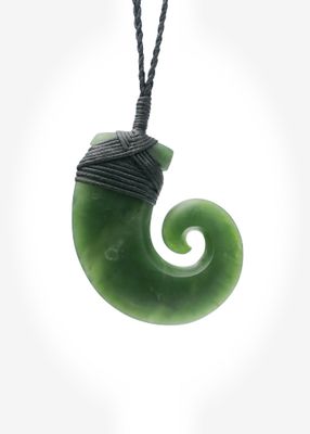 Moko Pounamu Hei Matau (Hook) NZ Genuine Kawakawa Greenstone - Panekiri