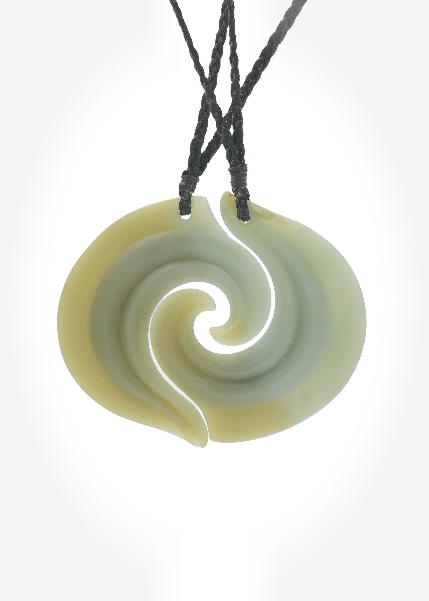 Moko Pounamu Contemporary Mirror Twin Hei Matau/Koru's NZ Genuine Inanga Greenstone - Riroriro