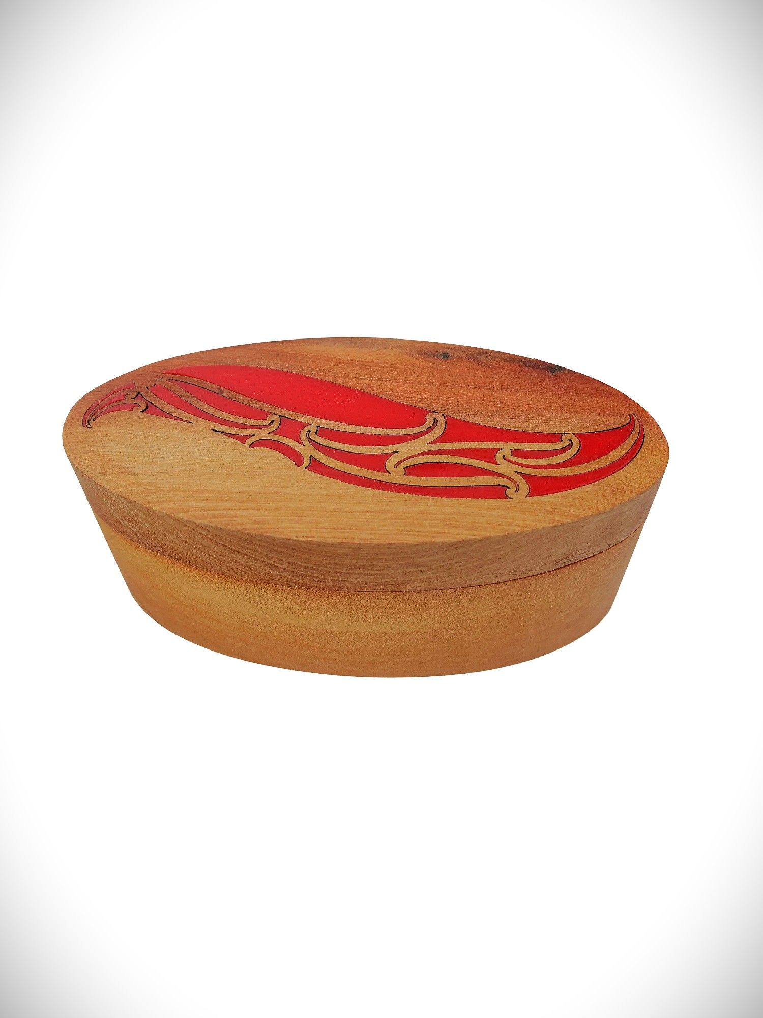 Moko Pounamu Wakahuia Red (Treasure box) Genuine NZ Kauri - Mataraua