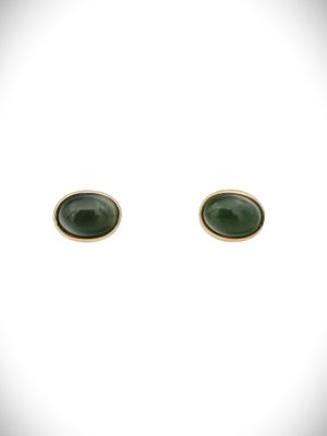 Moko Pounamu Stud Earrings Genuine NZ Kawakawa Greenstone & 9ct Gold  - Puhau
