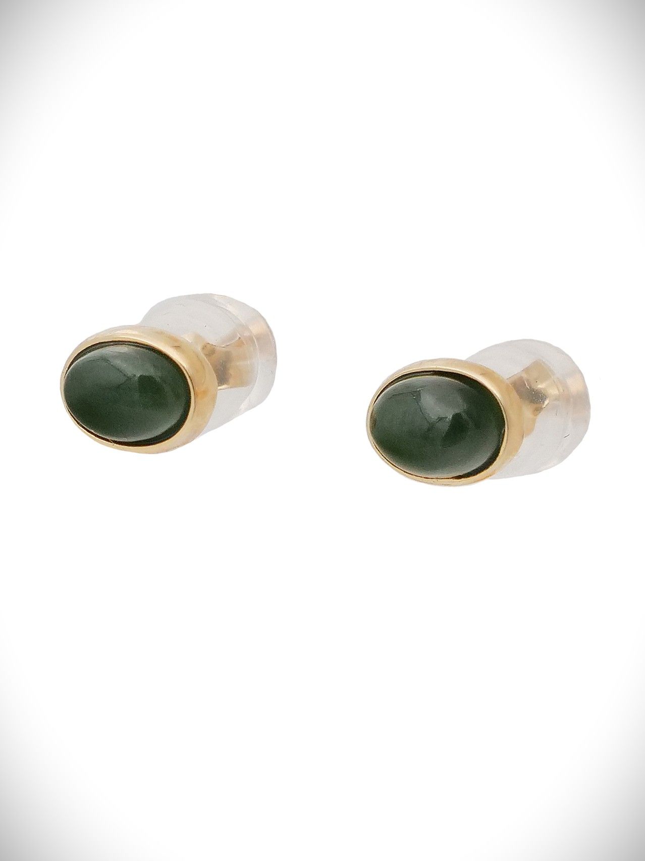 Moko Pounamu Stud Earrings Genuine NZ Kawakawa Greenstone & 9ct Gold - Pokere