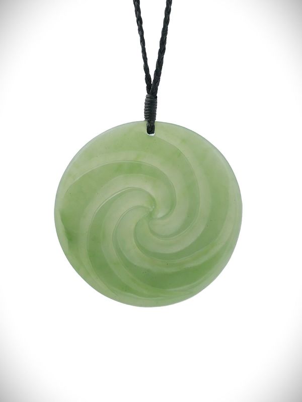 Moko Pounamu Porohita (Disc) Genuine NZ Inanga Greenstone - Kairara Moko Pounamu Porohita (Disc) Genuine NZ Inanga Greenstone - Kairara