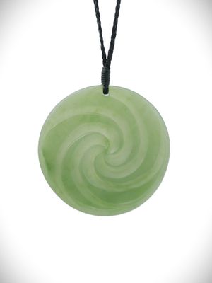 Moko Pounamu Porohita (Disc) Genuine NZ Inanga Greenstone - Kairara Moko Pounamu Porohita (Disc) Genuine NZ Inanga Greenstone - Kairara
