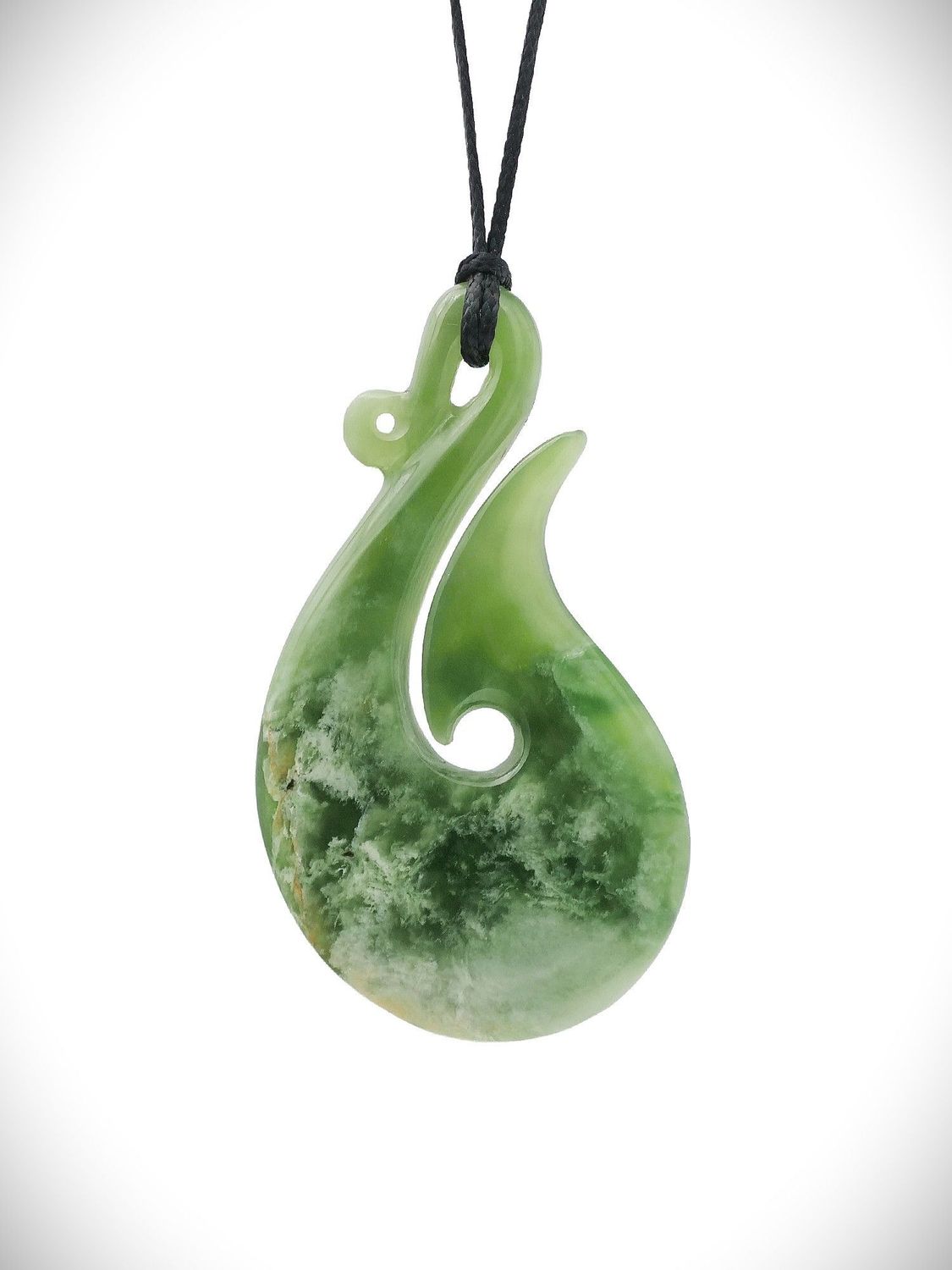 Moko Pounamu Hei Matau (Hook) NZ Genuine Kahurangi Flower Greenstone - Aranga Moko Pounamu Hei Matau (Hook) NZ Genuine Kahurangi Flower Greenstone - Aranga