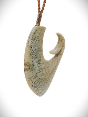 Moko Pounamu Hei Matau NZ Genuine Kokopu Greenstone - Tangiteroria