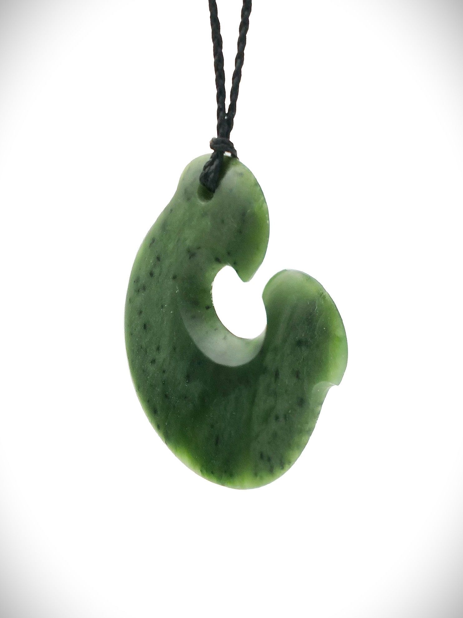 Moko Pounamu Hei Matau (Hook) NZ Genuine Kawakawa Greenstone - Turiwiri