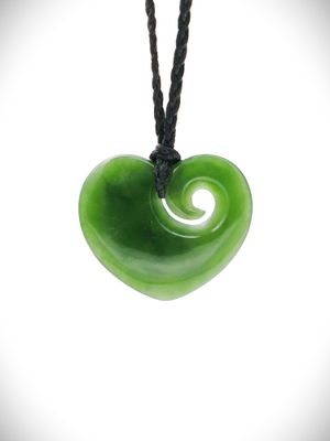 Moko Pounamu Manawa (Heart) NZ Genuine Kahurangi Greenstone - Omamari Moko Pounamu Manawa (Heart) NZ Genuine Kahurangi Greenstone - Omamari