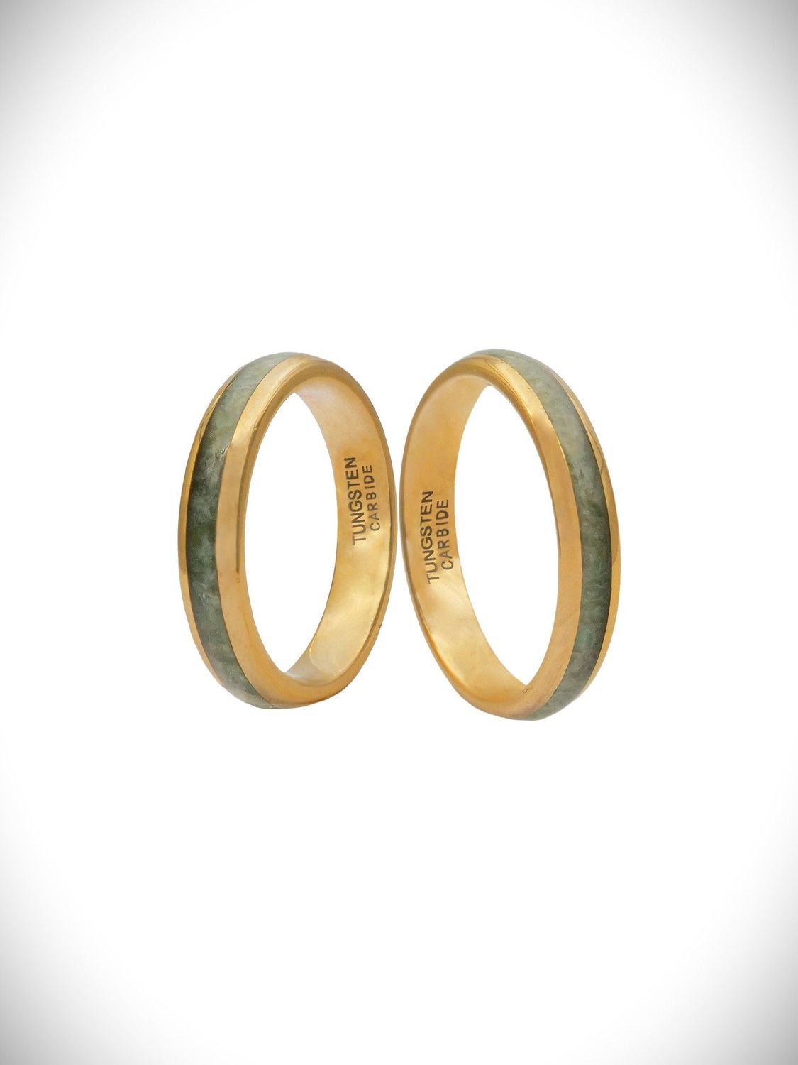 Moko Pounamu Couples Ring Set, Gold Plated Tungsten Carbide & Genuine NZ Kawakawa Greenstone Band Rings GTBR-CP 4mm + 4mm Moko Pounamu Couples Ring Set, Gold Plated Tungsten Carbide & Genuine NZ Kawakawa Greenstone Band Rings GTBR-CP 4mm + 4mm